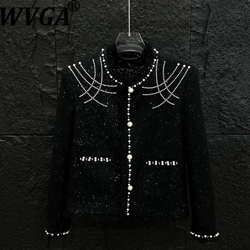 

WVGA Autumn Winter New Man Tide Tassel Trendy Design O-Neck Short Jackets Niche Chic Casual Pearl Long Sleeved Coats Ins W13518
