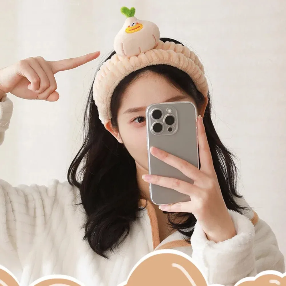 Popular Elastic Wash Face Hairband Cute PP Cotton Coral Fleece Hairband Garlic Eggplant Vegetable Creative Hair Hoop Bathroom