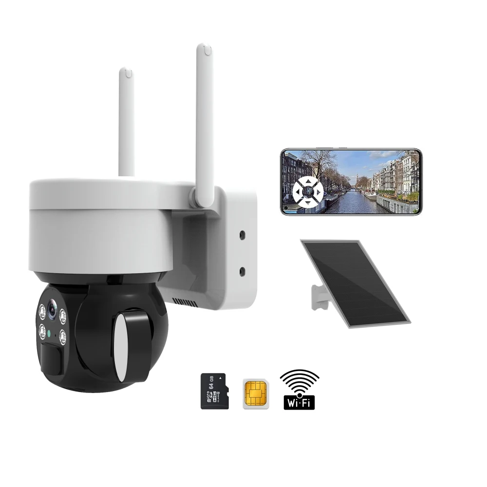 

Заводская поставка на солнечной энергии, беспроводной прожектор 1080P, ночное видение, двустороннее аудио, наружная камера видеонаблюдения, 4G, Wi-Fi