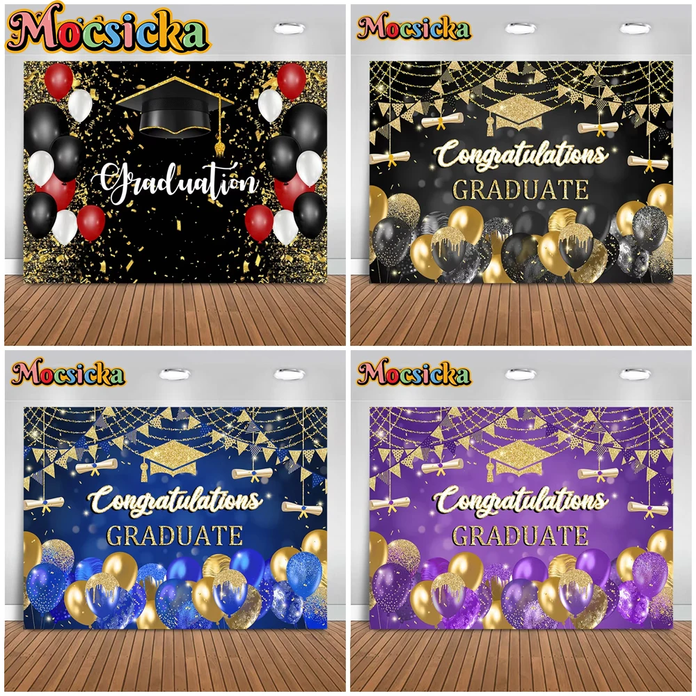 

Mocsicka 2025 Graduation Photo Backdrop Photography School Balloon Bachelor Cap Party Decoration Student Background Shoot Poster