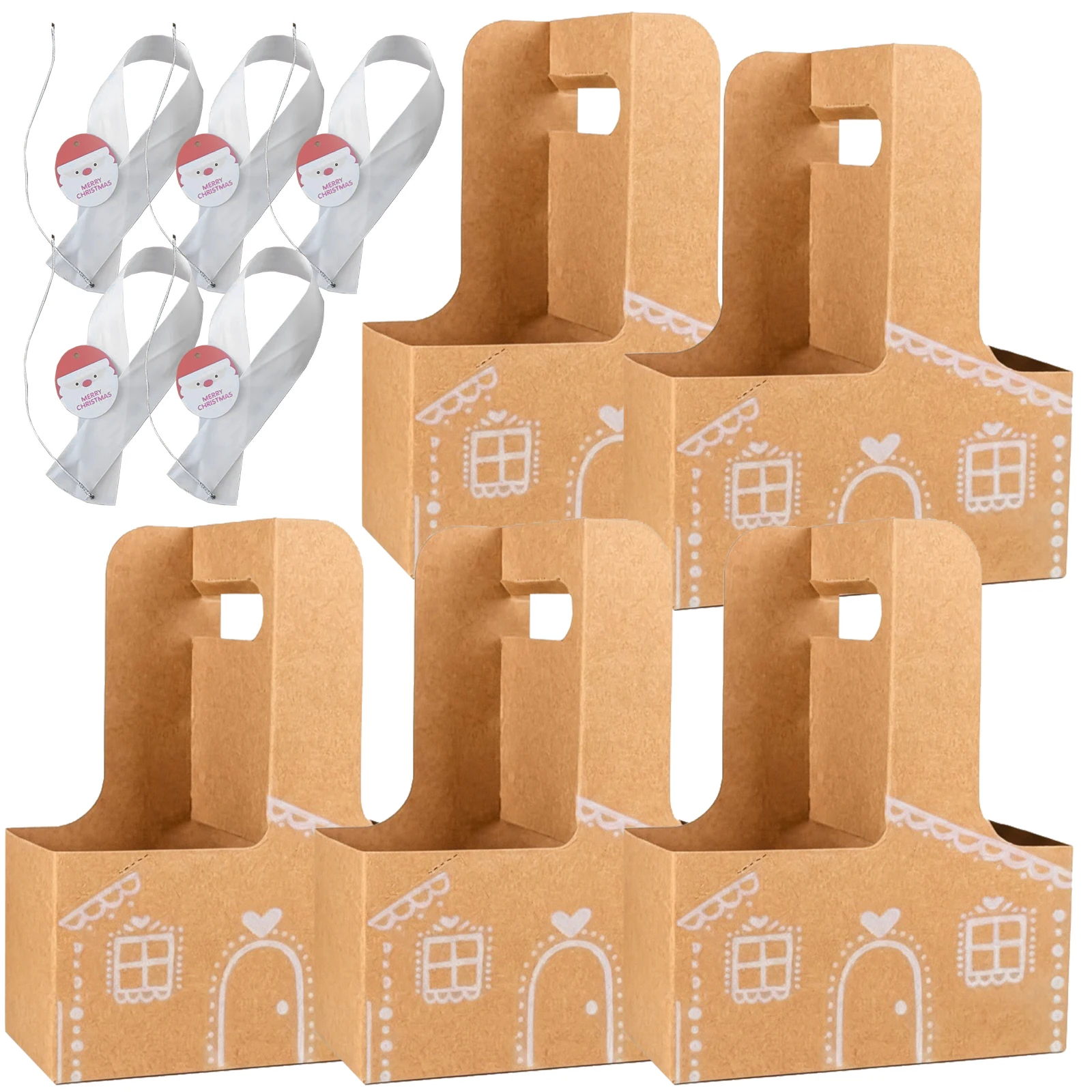 5pieces Small Xmas Drinking Boxes With Handles Durable Gingerbread House Christmas Gift Box Unique Holiday Present