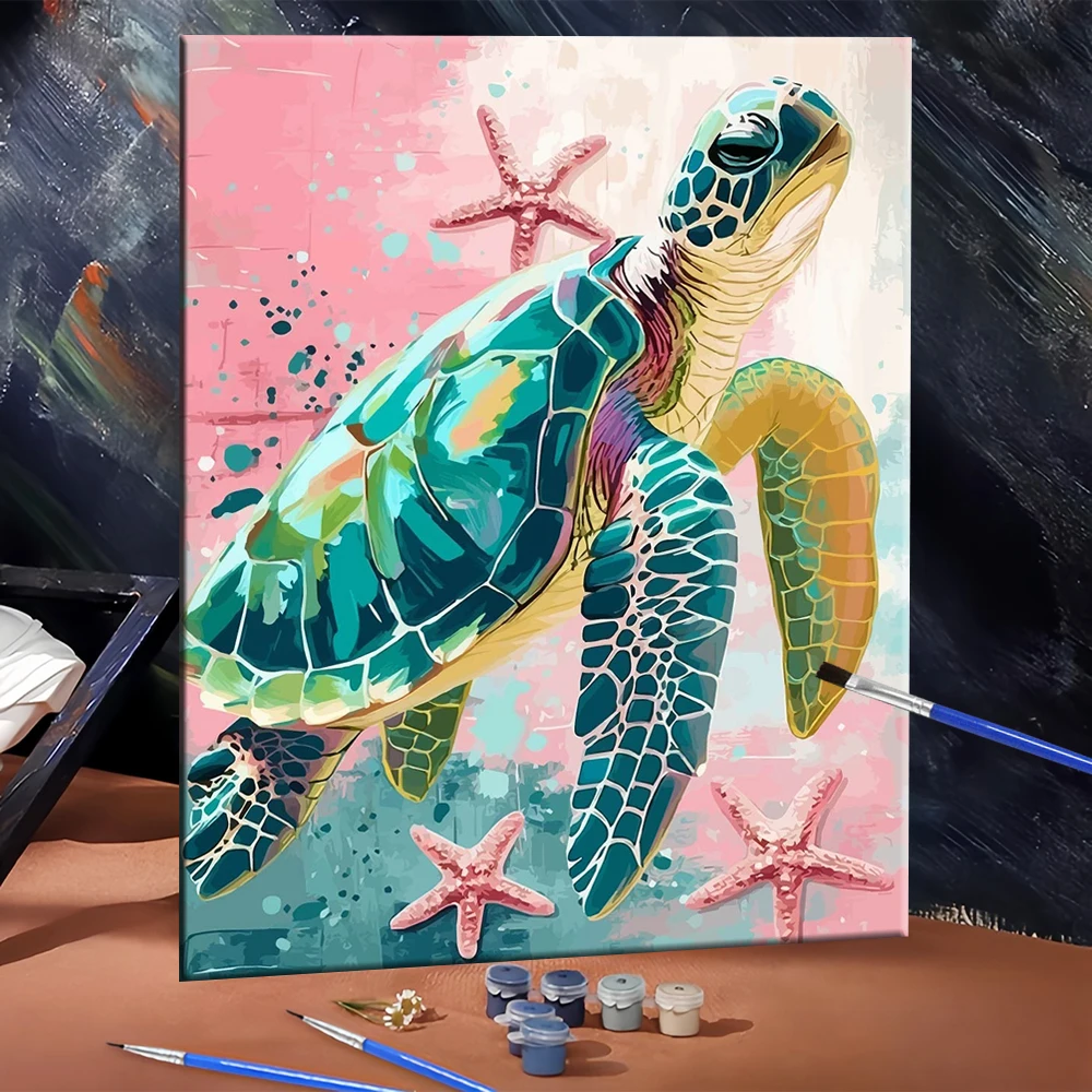 Huacan DIY Malen nach Zahlen Schildkröte Malset für Erwachsene Digitales Ölgemälde Tier Heimdekoration Geschenk