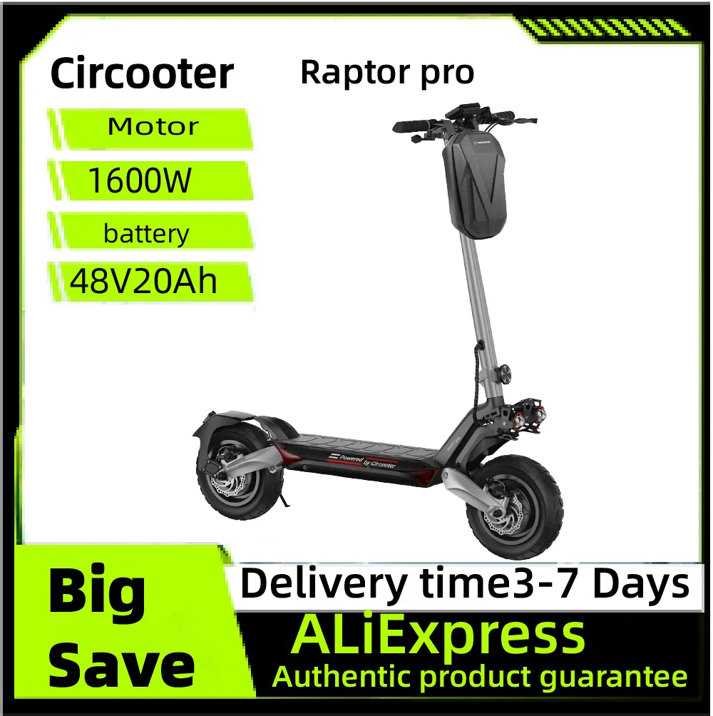 

Circooter Raptor pro adult escooter, 1600W motor, 48V 20AH folding E-scooter, 10-inch tire, E-mountain scooter, electric scooter