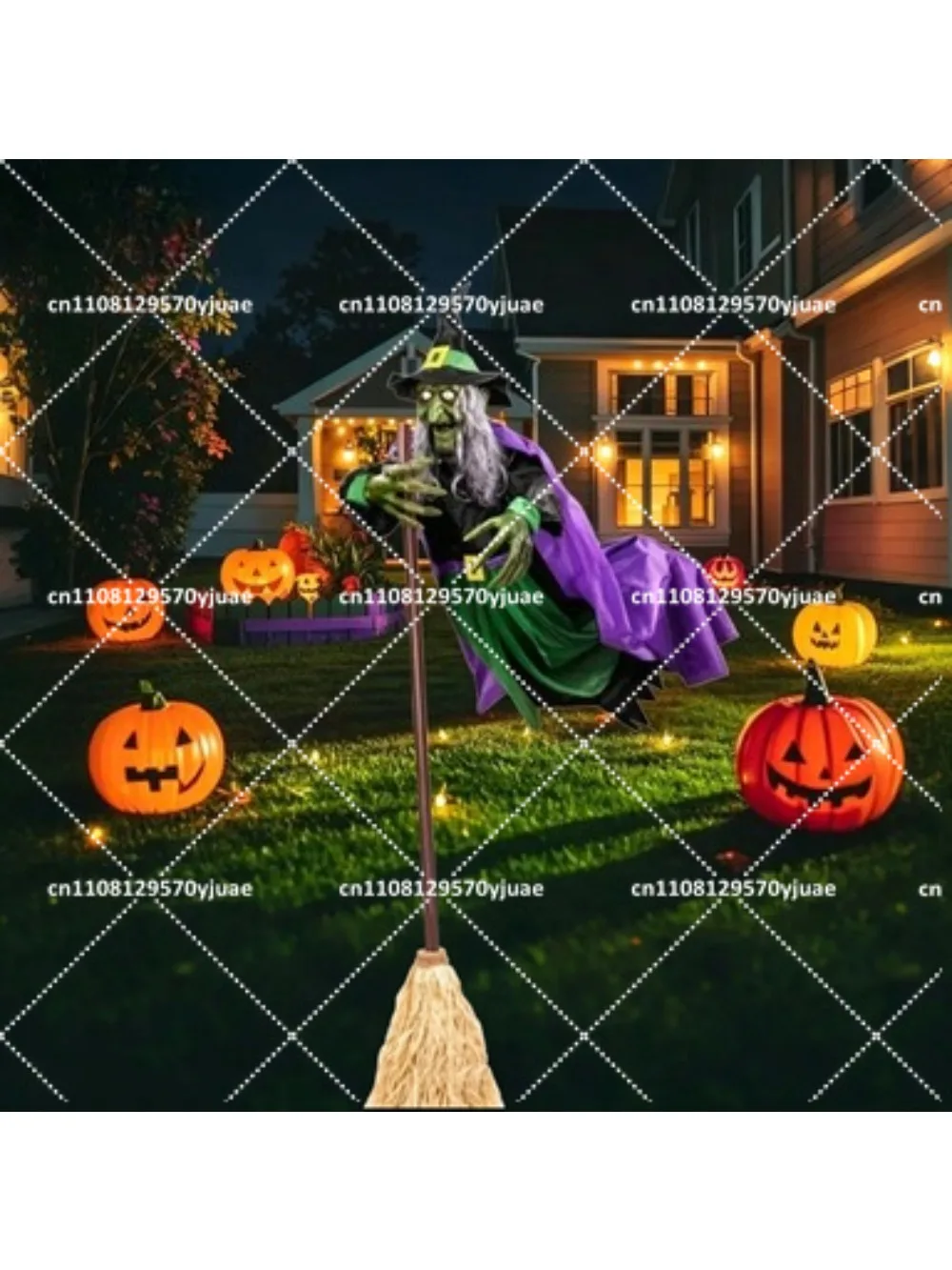 屋外用ハロウィンアニメーション魔女飾り、モーションセンサー付き、庭用不気味なホラー小道具