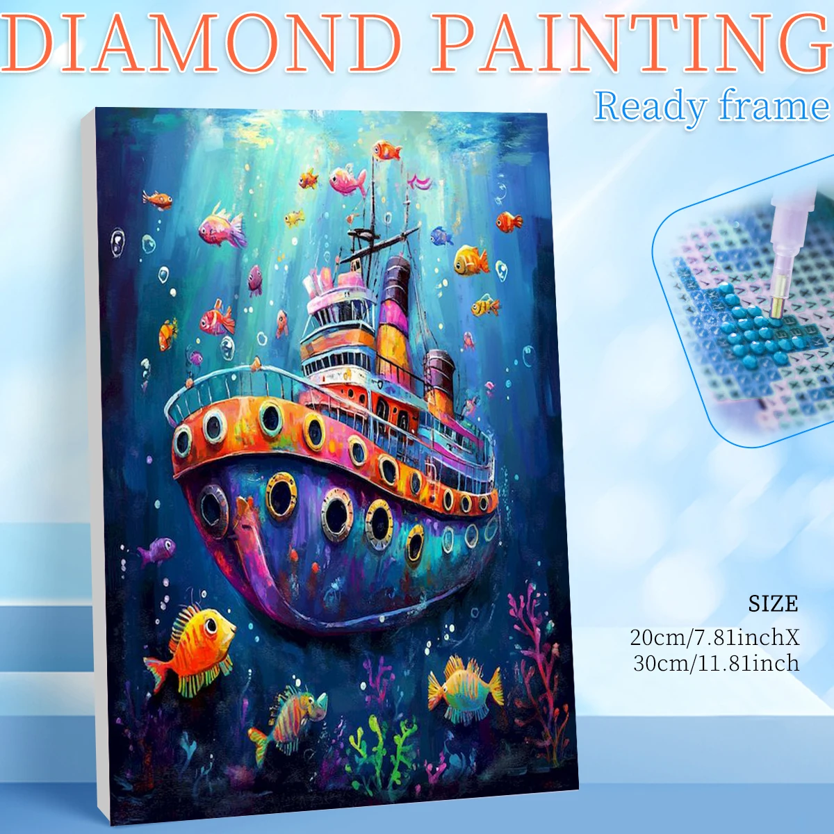 

RUOPOTY Framed Submarine Ship Diamond Painting Kits Unique Gift Diy Gift Landscape Full Round/Square Diamond Art For Beginners D