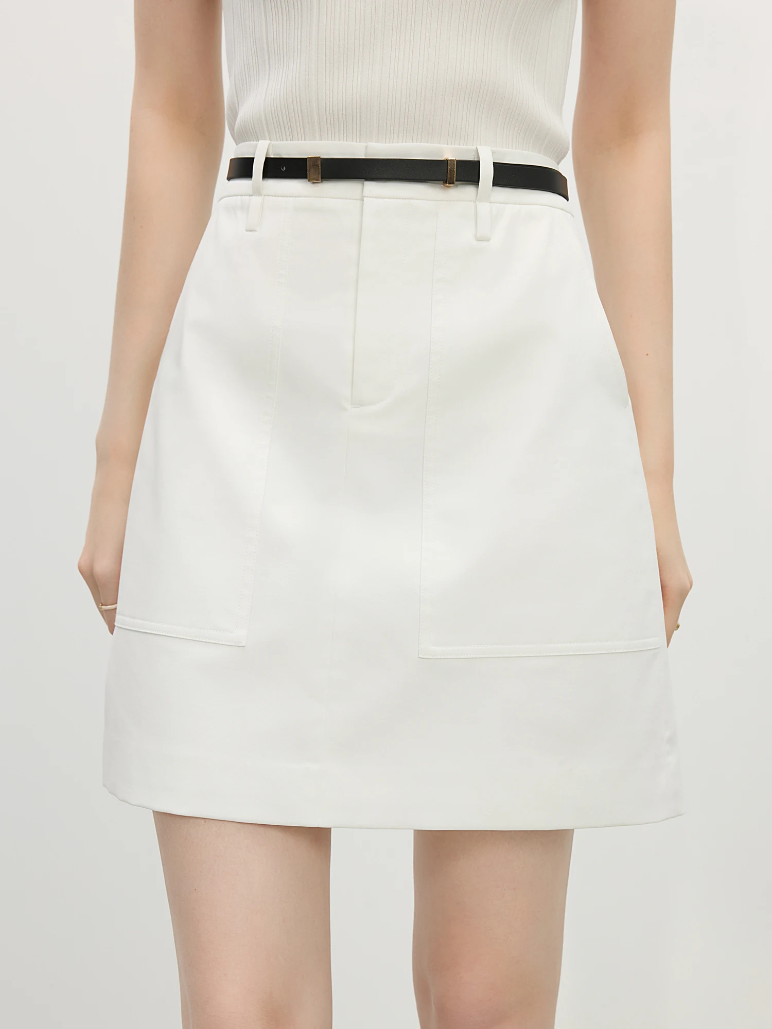 FSLE【2 Colors】Women Mini White Skirts Simple Commuter Spring A-LINE Skirt With Sashes 15.2% Cotton 5.3% Linen Skirt 25FS11241