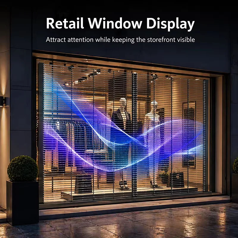 Outdoor Indoor P3.91-P7.8 Led Glass Window Cabinet 500x1000mm Transparent Film Panels Strip Grid Led Screen Display