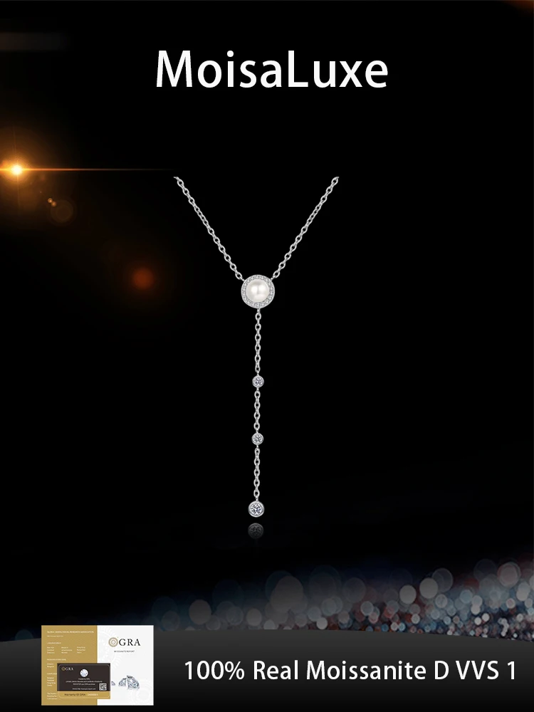 

MoisaLuxe Official Store Plata Sterling 925 Silver Pearl Neck Chain Moissanite Necklace For Women Clavicle Chain Fashion Jewelry