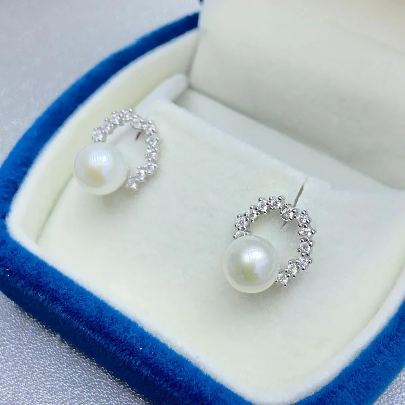 Pearl White Earrings AAAA 7-8mm Women Pearl S925 Earring Banquet Fashion Accessories A-072903