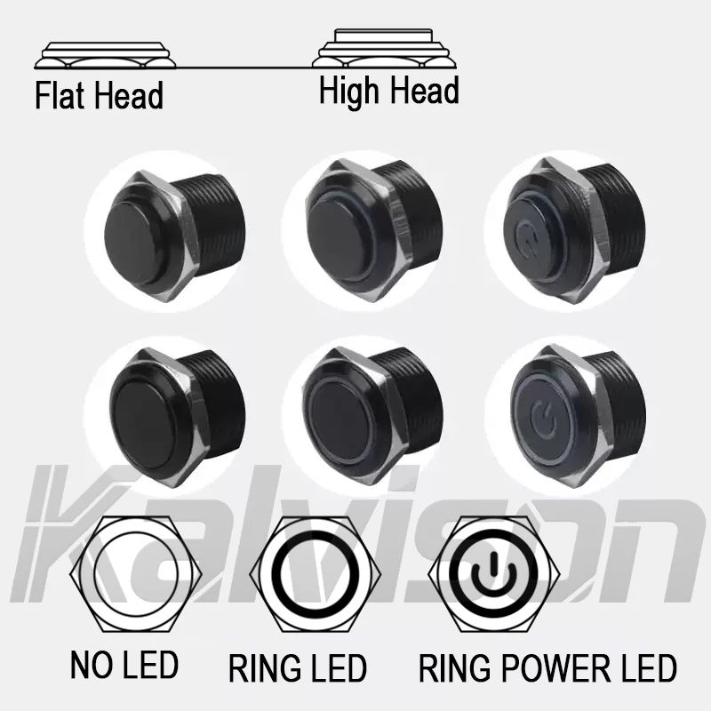 16mm Latching Push Button Switch 12V DC ON OFF Black Shell Momentary Halo LED Push Button Switch with Wire Socket Plug
