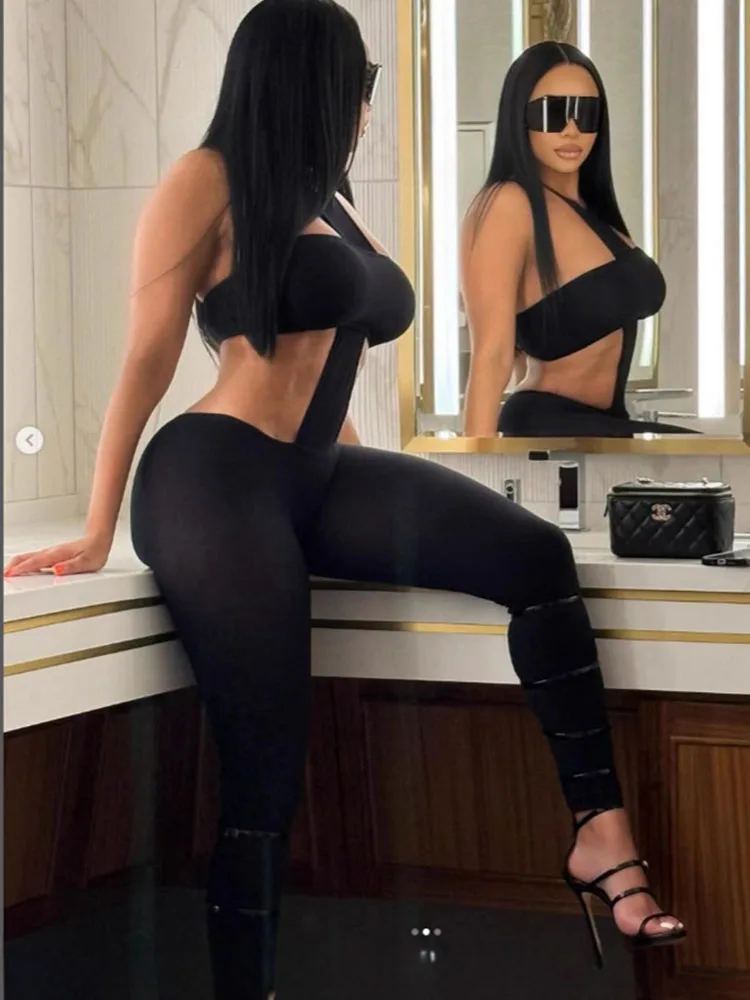 Doyerl Tute da festa sexy per night club per donna Y2K Abbigliamento Rave Outfit Halter Backless Skinny Bodycon Pagliaccetti Tuta da donna