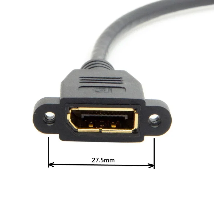 90 Degree Angle Elbow DisplayPort Panel Mount Extension Cable Adapter Corner DP 1.2v Male to Female Cord Socket Screw 2k@144Hz