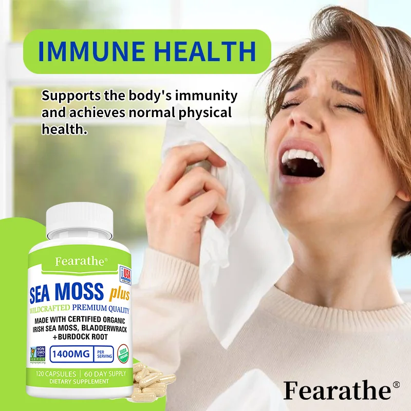 Natural Sea Moss Supplement - Bladderwrack & Burdock, Support Thyroid Health, Immunity Boost, Detox, Anti-Aging & Body Wellness