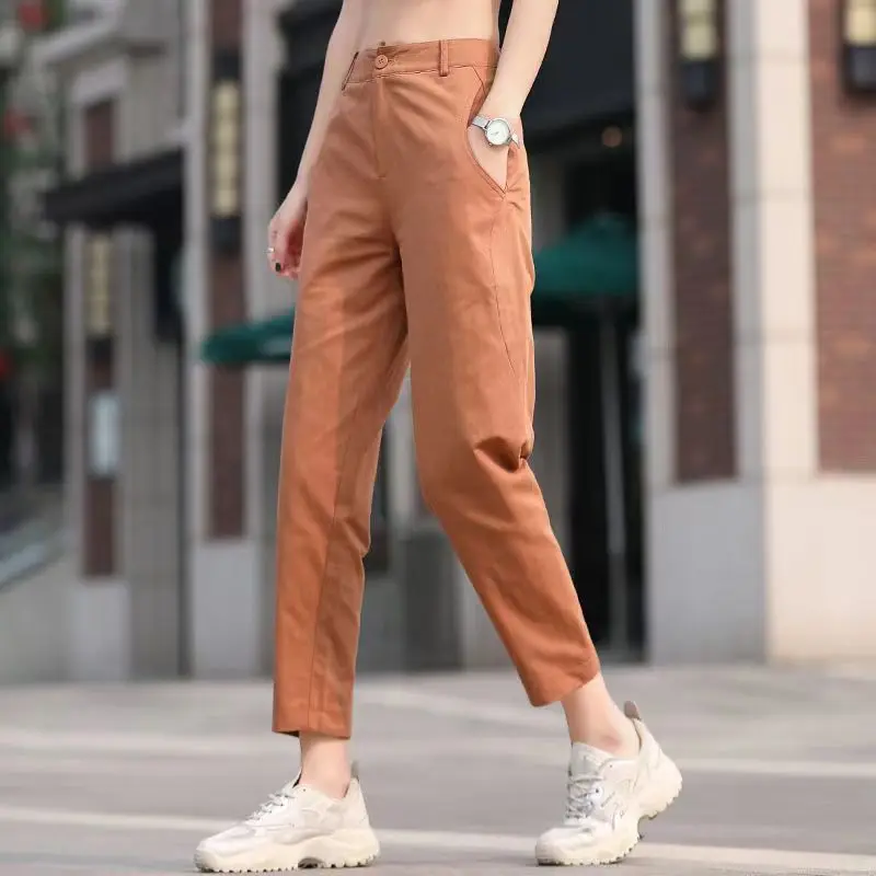 

Women's Clothing 2023 New High Waist Zipper Fashion Casual Loose Solid Color Button Pockets Spring Summer Thin Straight Pants