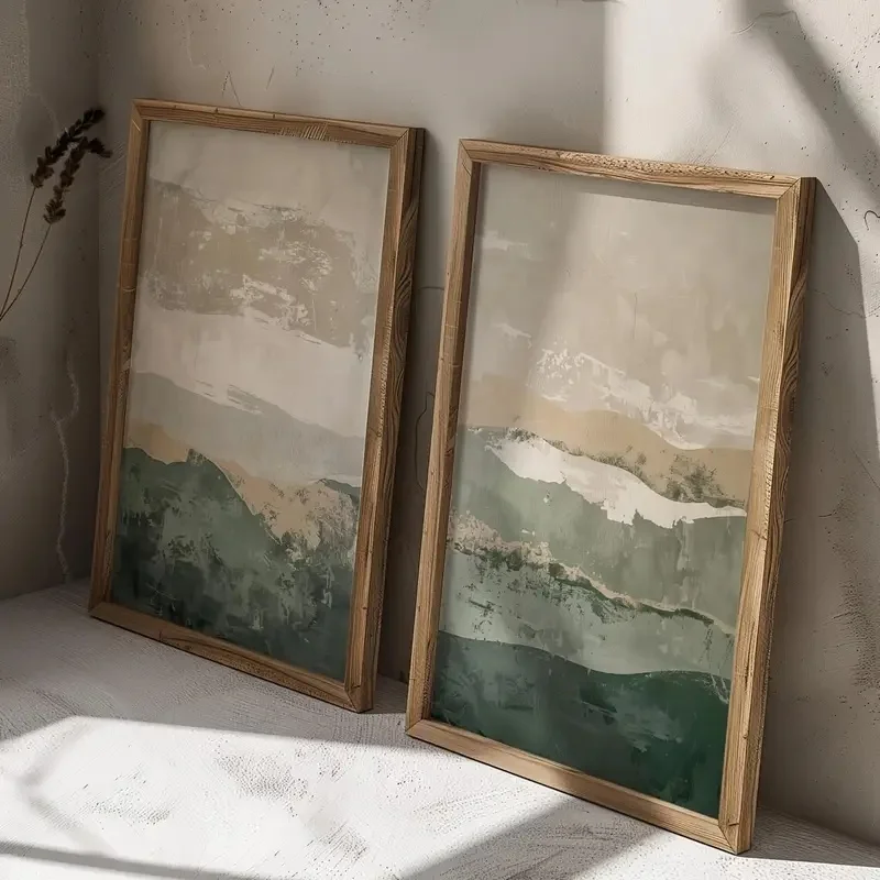 2pcs/set Wabi Sabi Abstract Geometric Canvas Print Green Mountain Range Japanese Korean Style Wall Art Posters for Home Decor - view 3