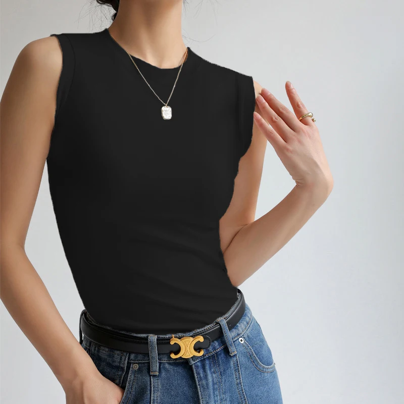 ITOOLIN Canotta da donna nuova senza maniche o-collo basic in maglia canotta in cotone solido elastico casual crop top comode canottiere sportive