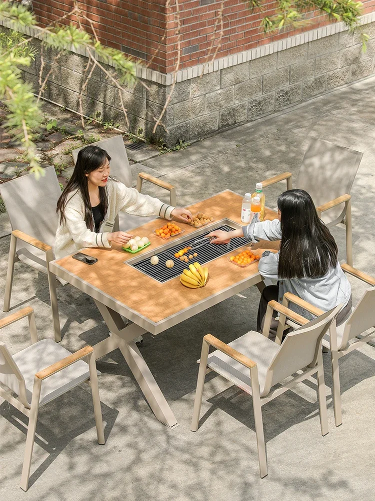 

Outdoor tables and chairs, courtyard garden leisure villa barbecue table home dining table aluminum alloy outdoor electric grill