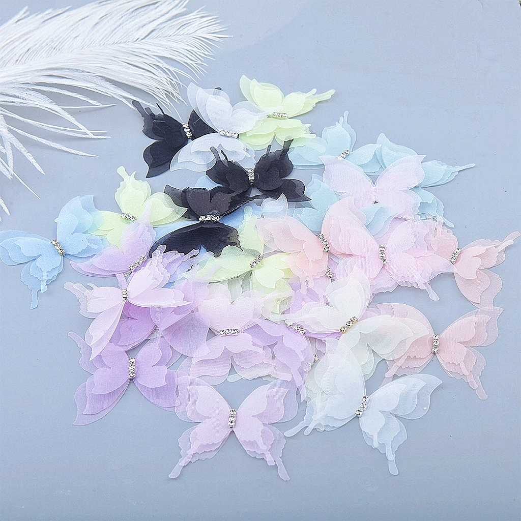 50pcs Double-layer Embroidery Butterflies 3d Handmade Butterfly Patch Appliques For Diy Jewlery Making, Hair Accessories