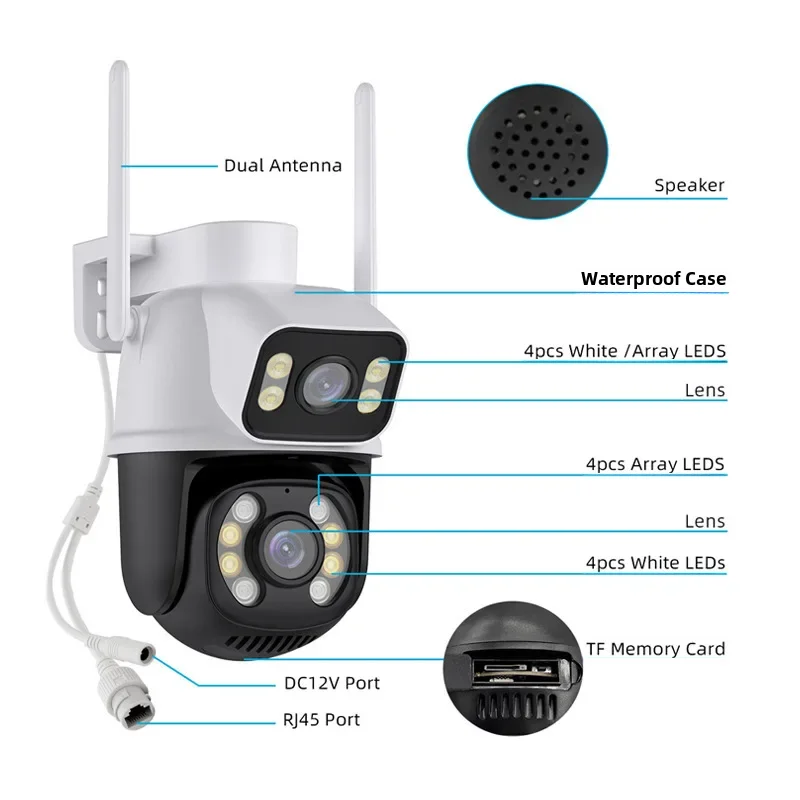 Icsee Night Vision Full Color Outdoor Waterproof Wifi4g Dual Lens Dual Screen High Definition 360 Degree Surveillance Camera