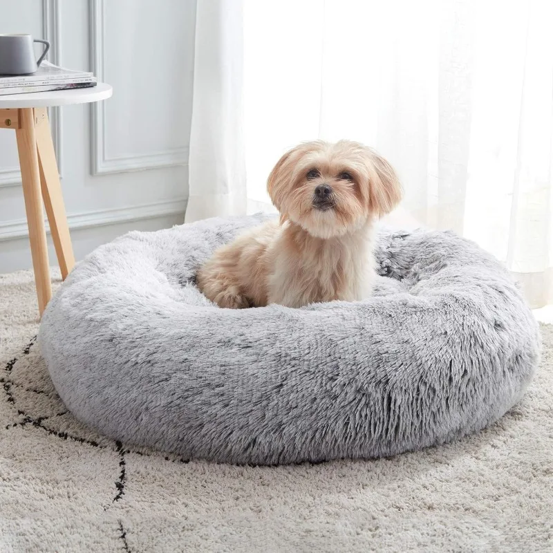 

Calming Dog Bed & Cat Bed, Anti-Anxiety Donut Dog Cuddler Bed, Warming Cozy Soft Dog Round Bed, Fluffy Faux Fur Plush Cat