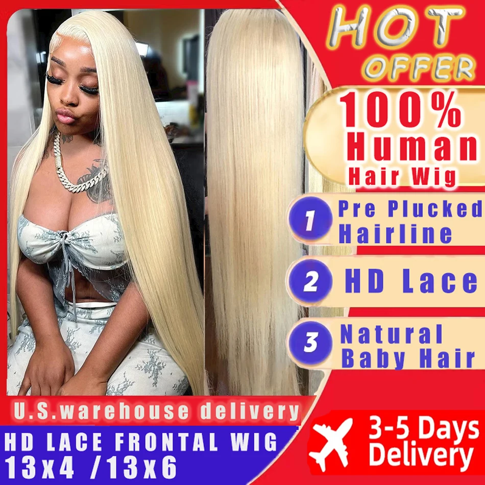 13x4 13x6 blonde Transparent 613 HD Straight Lace Frontal Human Hair Wig  38 Inch Lace Brazilian Wig 200 Density Lace Front Wigs