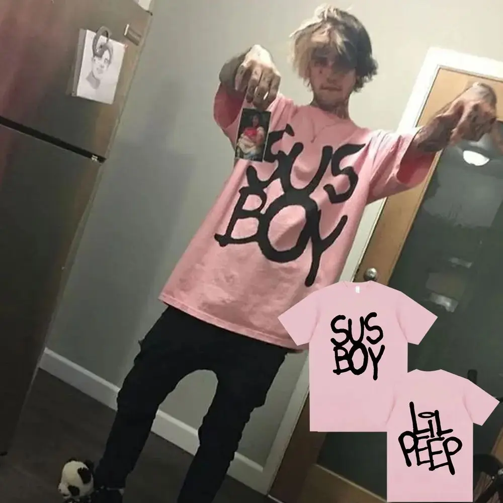 

Горячий рэпер Lil Peep Sus Boy Футболки с розовым принтом Мужчины Женщины Тенденция Хип-Хоп Футболка с коротким рукавом Летняя модная футболка высокого качества