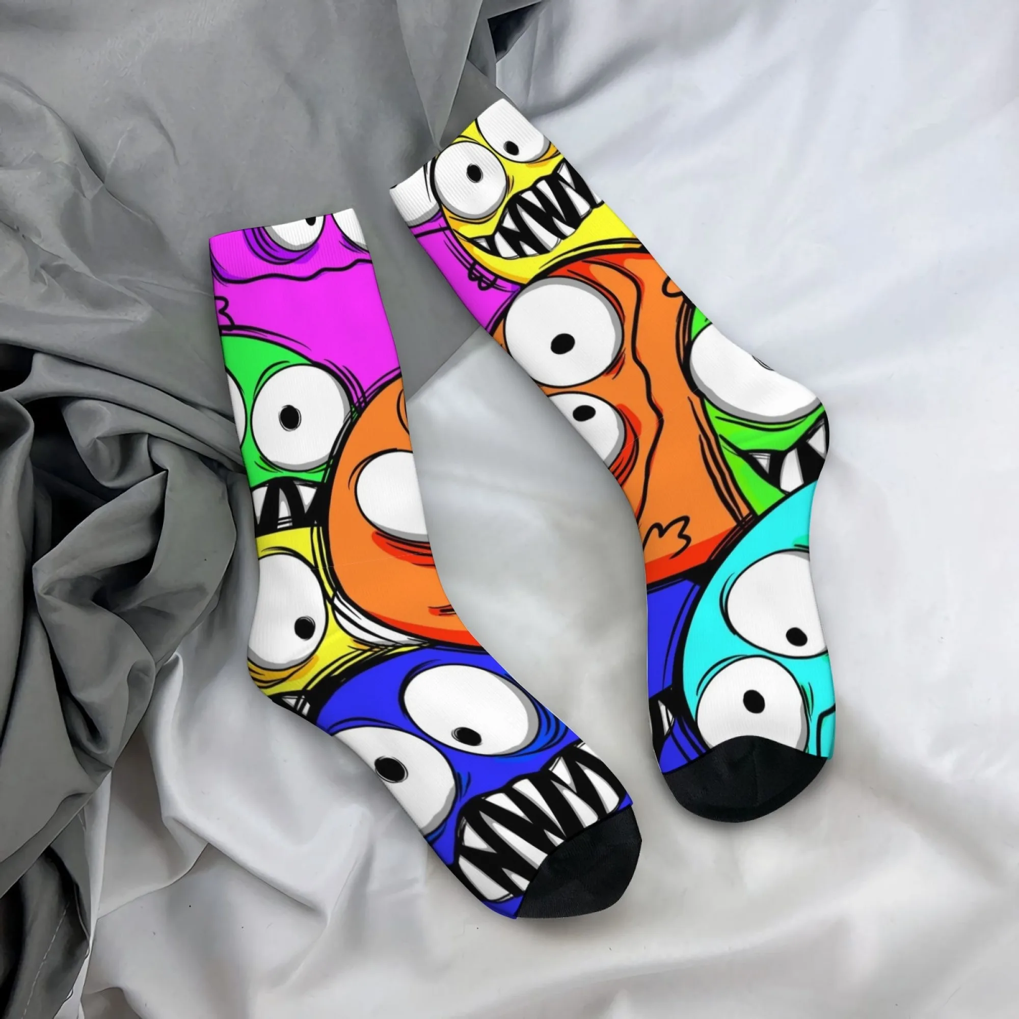 

Носки в стиле хип-хоп с рисунком «Счастливый монстр», уличная мода в стиле Харадзюку, мужские носки, дышащие, нескользящие, новинка, забавные носки Happy Crew
