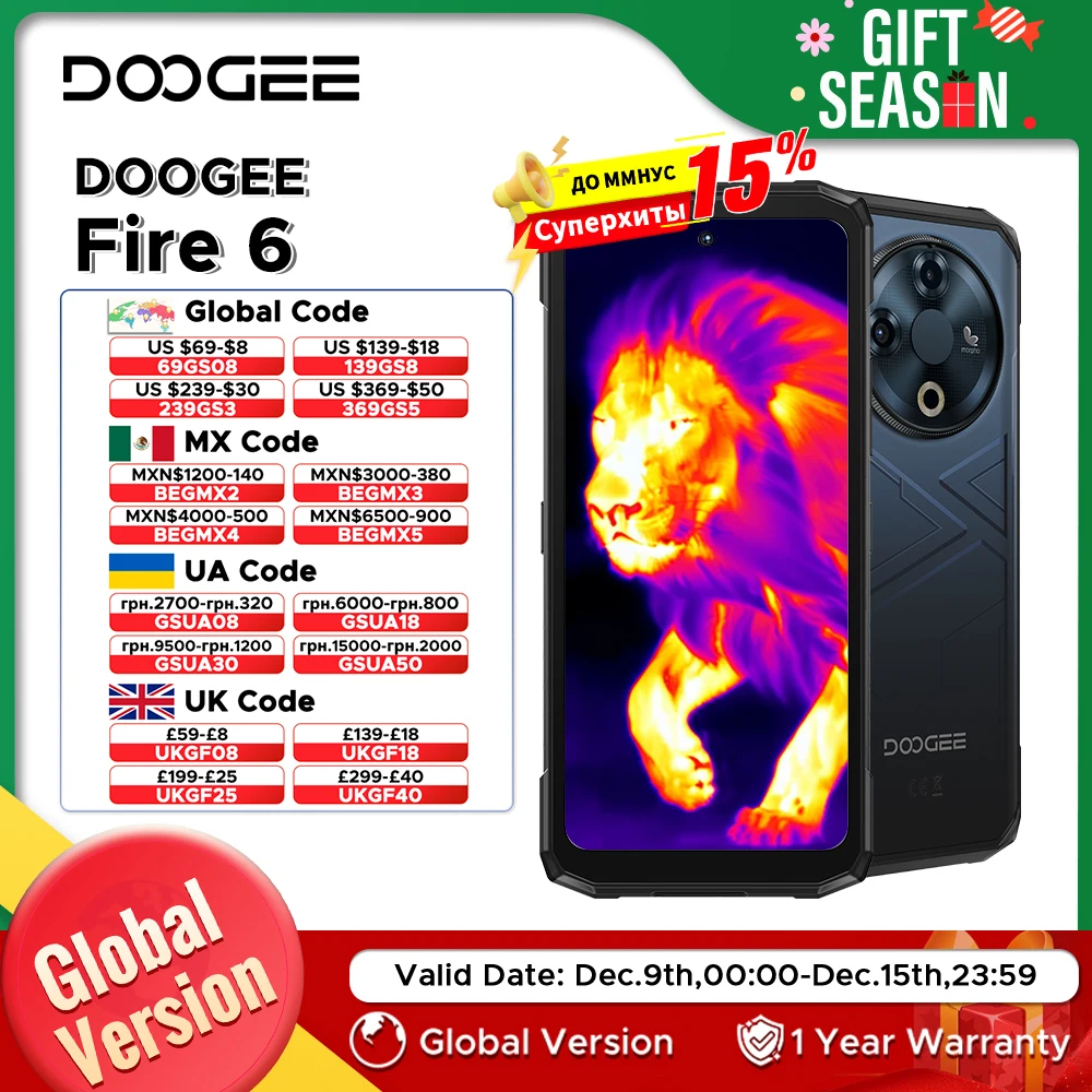 Global Version DOOGEE Fire 6 16GB 256GB Rugged Phone 6.56