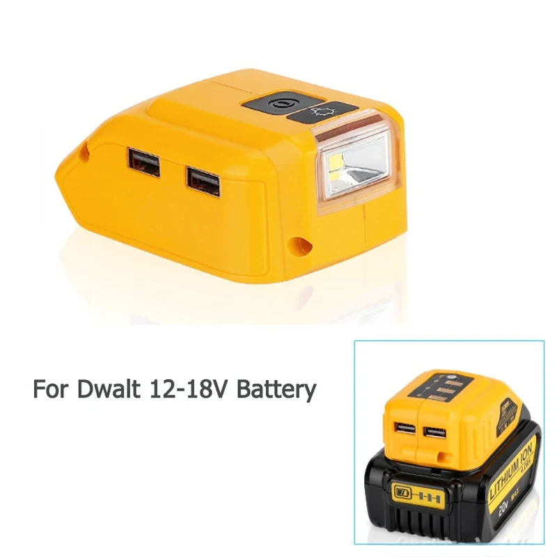 Battery adapter DCB090 for Dwalt 18V 20V external battery with Dual USB Type-C DC Original Replacement LED Work light