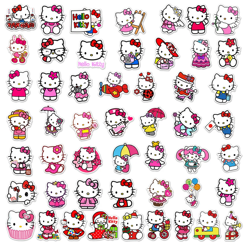 10/30/50pcs Aesthetic Anime Sanrio Hello Kitty Stickers Graffiti DIY Skateboard Laptop Bike Waterproof Cartoon Kids Sticker Toy