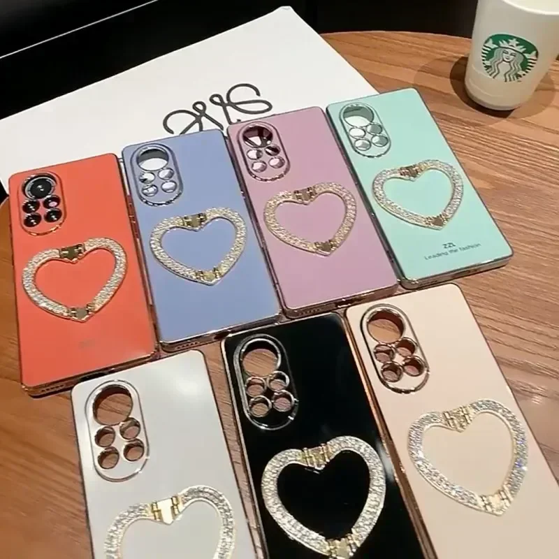 3D Crystal Heart Holder for iPhone, Gold Plated Phone Case, Jewelry Design 16, 15, 14, 13, 12, 16Pro Max, MiNi and More