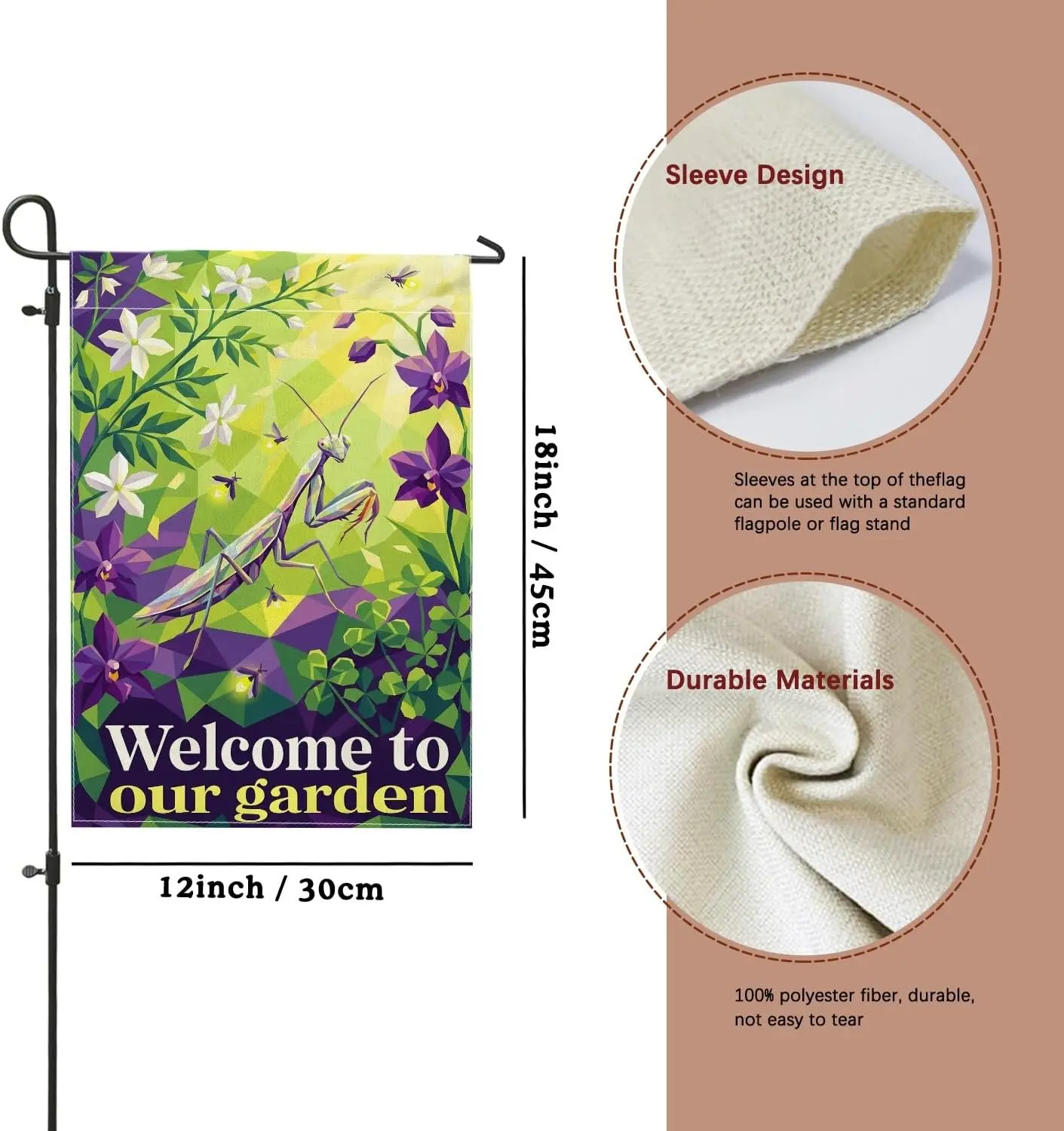 Praying Mantis Garden Flag, Nature Spring Flowers Leaves Spring Green Double Sided Burlap Small Garden Yard Flag for Outdoor kkz