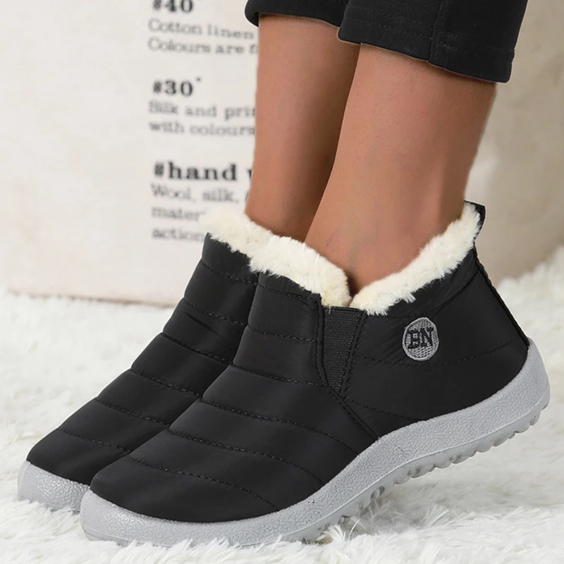 Warm Fur Shoes Winter Waterproof Women Flats Solid Ladies Shoes Plus Size Sneakers Women Slip On Shoes Woman Zapatos De Mujer