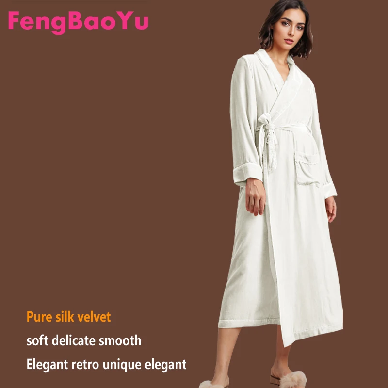 

Fengbaoyu Natural Silk Velvet Women's Sleeping Robe Home Leisure Sleepwear Loose Large Size Comfortable Home Clothing