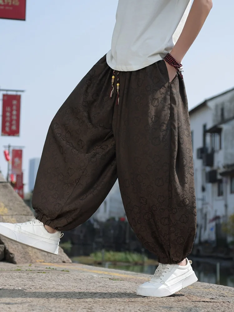 

Мужские летние брюки из ледяного шелка, свободные, широкие, больших размеров, повседневные, длинные, тонкие, дышащие, из хлопка и льна, свободного кроя