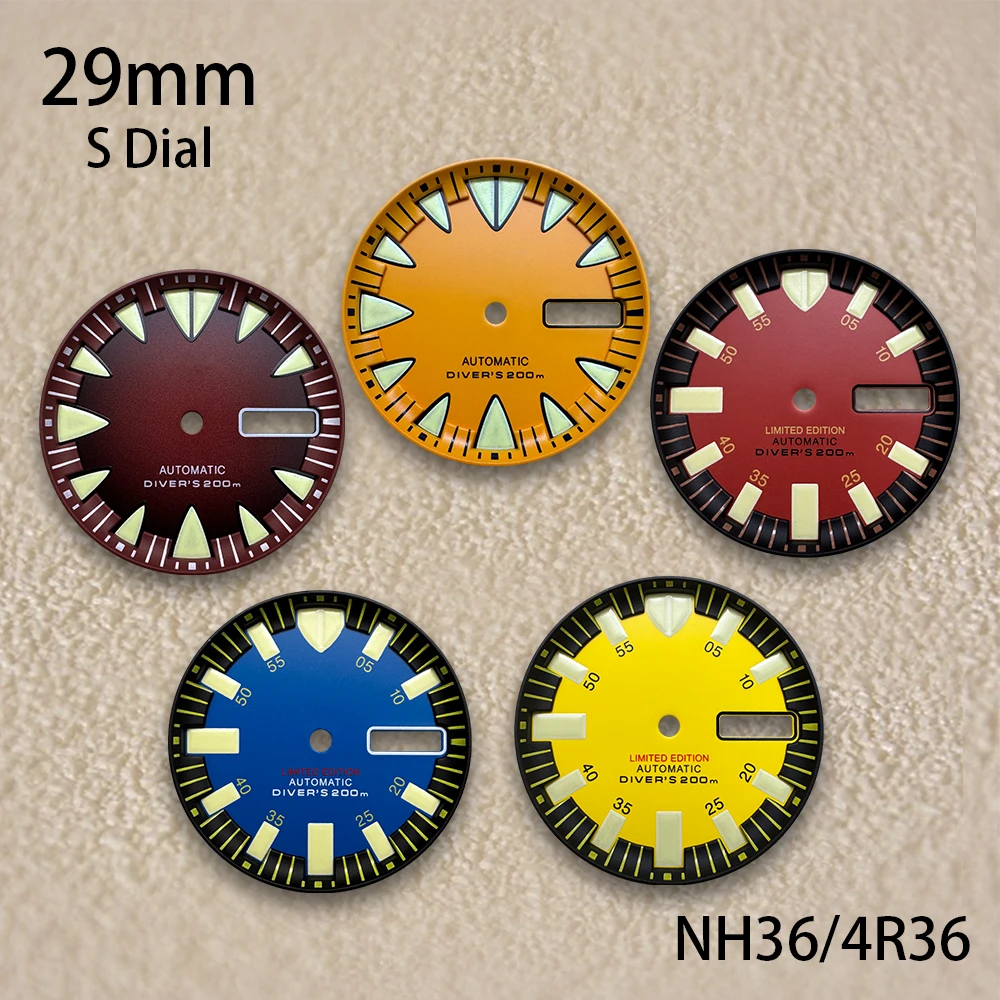 

29mm S Logo Monster Dial Fit NH36/4R36 Movement Green Luminous Dual Calendar High Quality Watch Modification Accessories