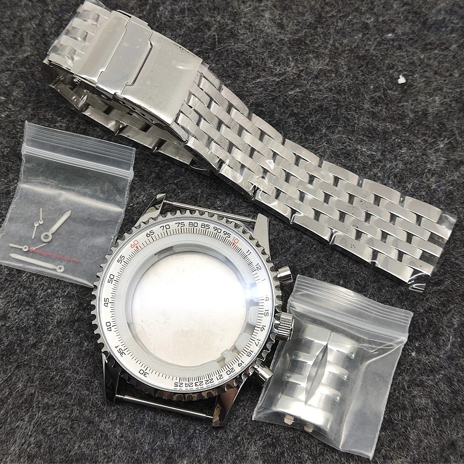 

46.5MM VK63 Watch Case Strap Chapter Ring and Hands Set for VK63 Quartz Movement Retro Men's Tooth Watch Modification Accessory