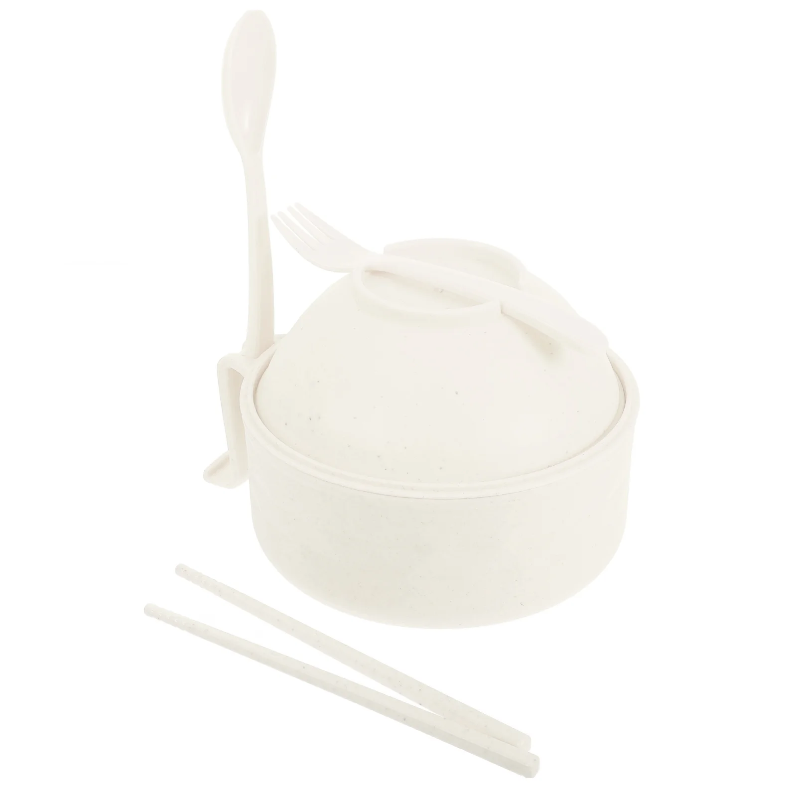 

Microwave Ramen Bowl Set Plastic Cooking Bowl Lid Fork Spoon Chopsticks Beige for College Dorm Salad Pasta Fruit Bowls Microwave