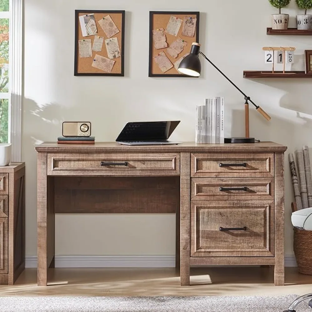 Home Office Desk, Modern Farmhouse Computer Desk with File Cabinet Letter, Study Writing Desk