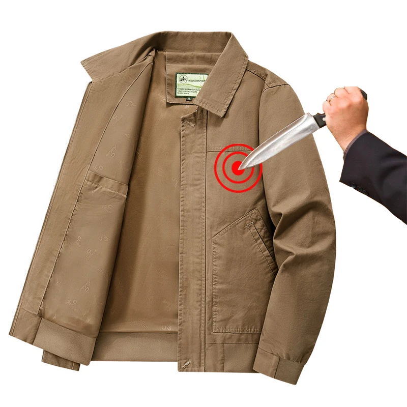 New 100% Pure Cotton Self-Defense Anti Stab Anti Cut Men Jacket Casual Safe Flexible Anti Cut Military Tactical Police Clothing
