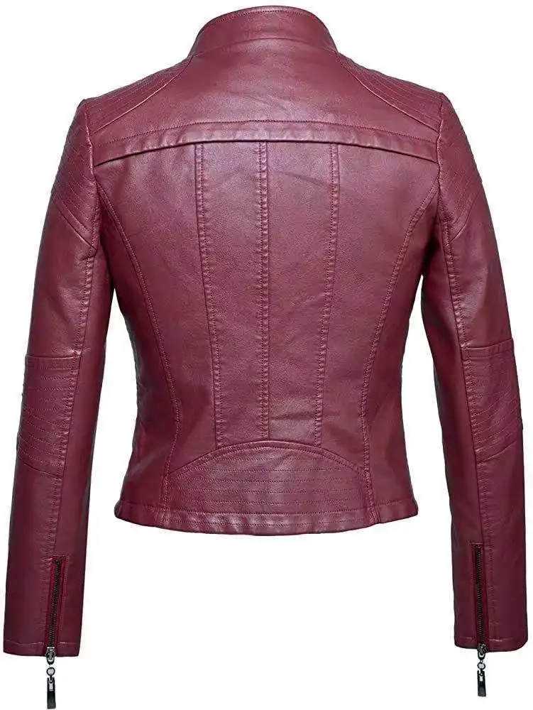 Women's Leather Jacket European and American Fashion Motorcycle Slim Short Leather Jacket Zipper
