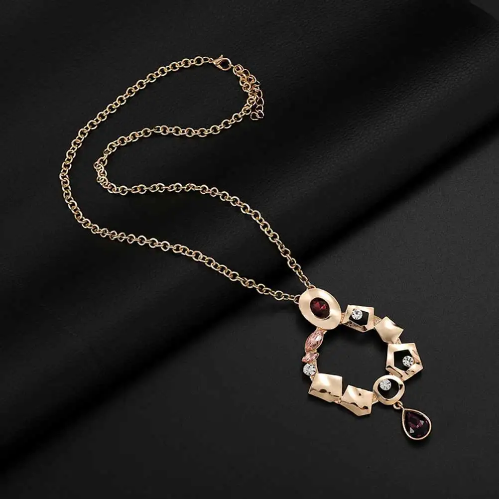 

1 set Women Jewelry Set Elegant Necklace Ear Dangle Rhinestone Golden Colorful Stylish Design Perfect Workmanship Easy Match