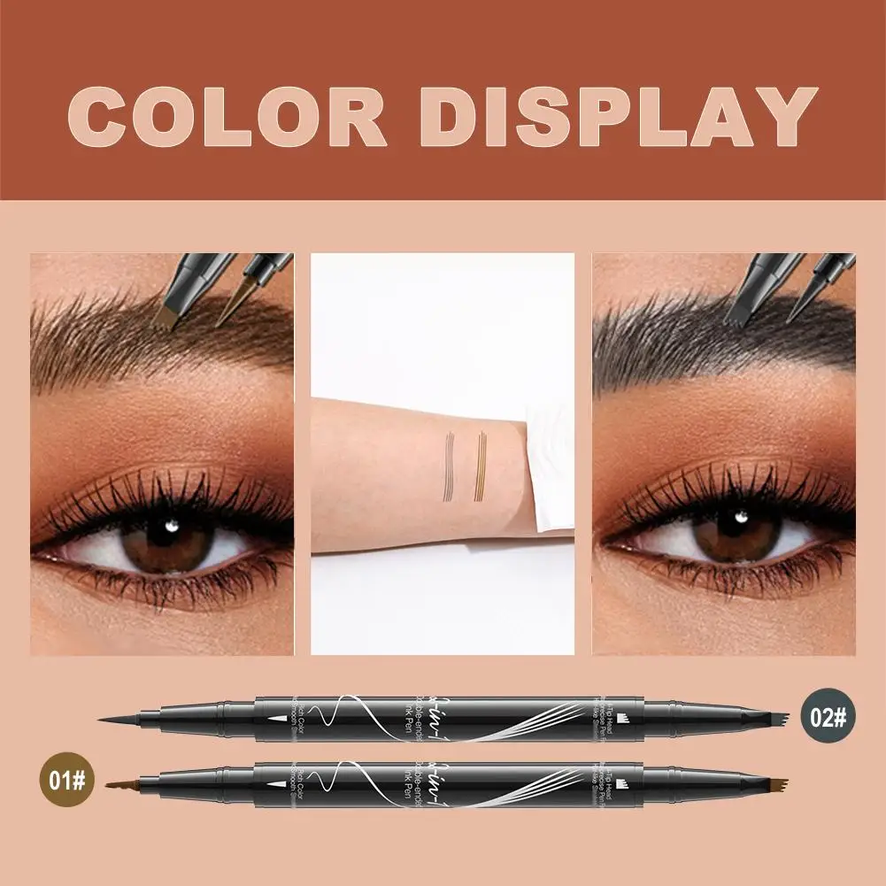 Crayon à sourcils à double extrémité, imperméable, longue durée, avec Micro-embout, aspect 4 broches, brosse et sourcils, précision naturelle V0Z7