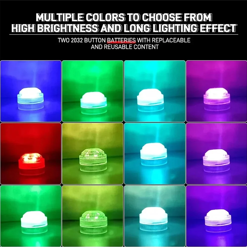 Mini Submersible Led Lights with Remote Small Underwater Tea Lights Candles Waterproof RGB Multicolor Lights Vase Pool Lighting