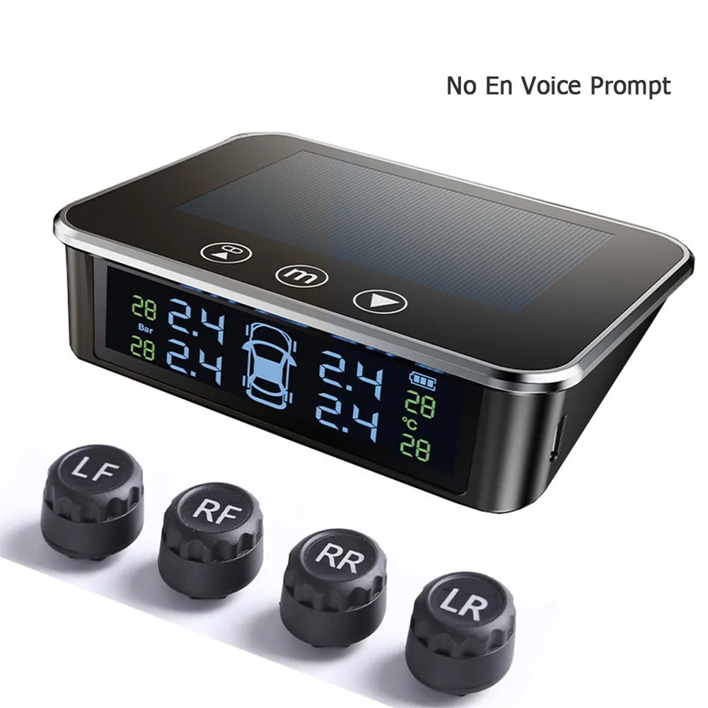 

Car Tire Pressure Alarm Monitor System Solar Tpms Real-Time Display Attached To Windshield Or Dashboard Wireless With 4 Sensors