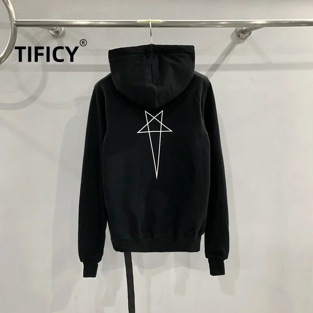 

TIFICY High Street Cotton Men's RO Autumn/winter Washed Fleece with Star Print Long Sleeved Zipper Hoodie Sweatshirt Tops