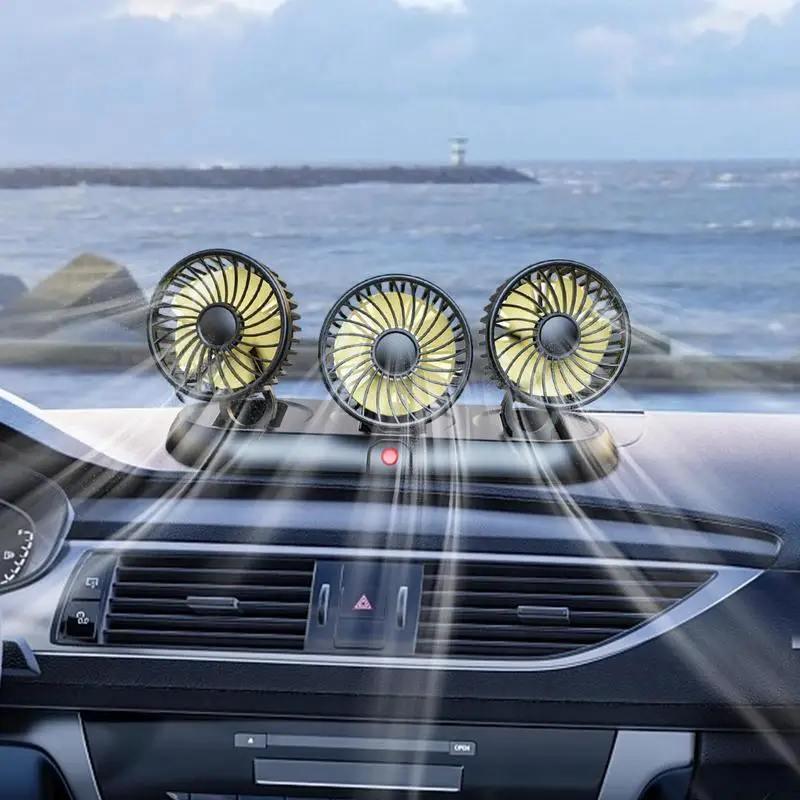 

Portable Car Fan Three-head Cooling Fan For Dashboard 3 Adjustable Wind Speeds Small Hot Weather Cooling Device For Vehicles