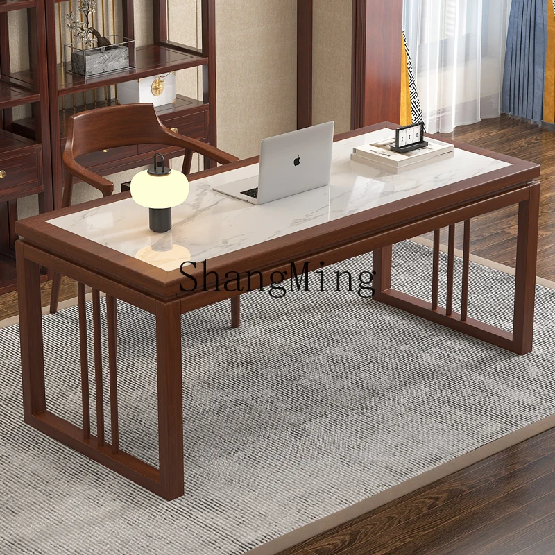 HJ living room office desk light luxury modern rock slab solid wood large board student household calligraphy table writing desk