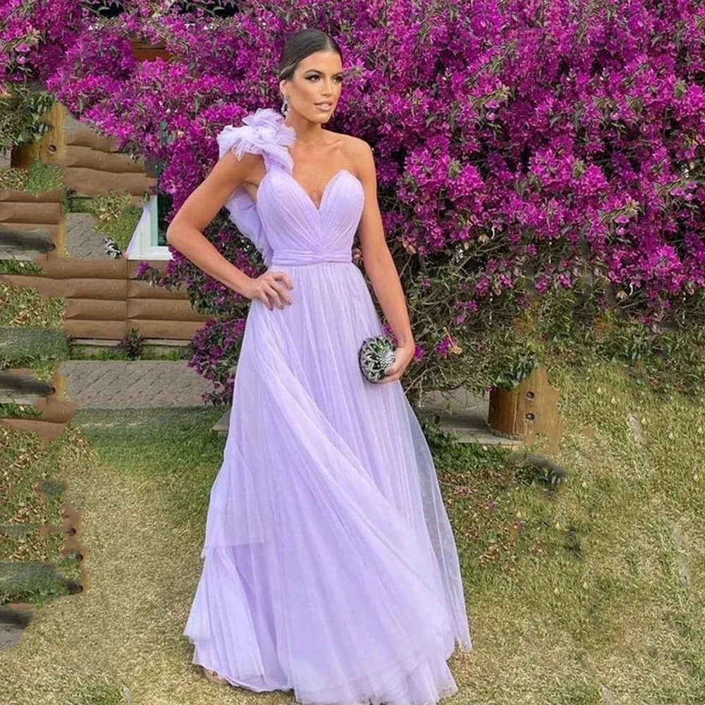 Angelsbridep lavanda abiti da damigella d'onore una spalla scollo a V lungo elegante Chiffon donne Vestidos De Fiesta arabo