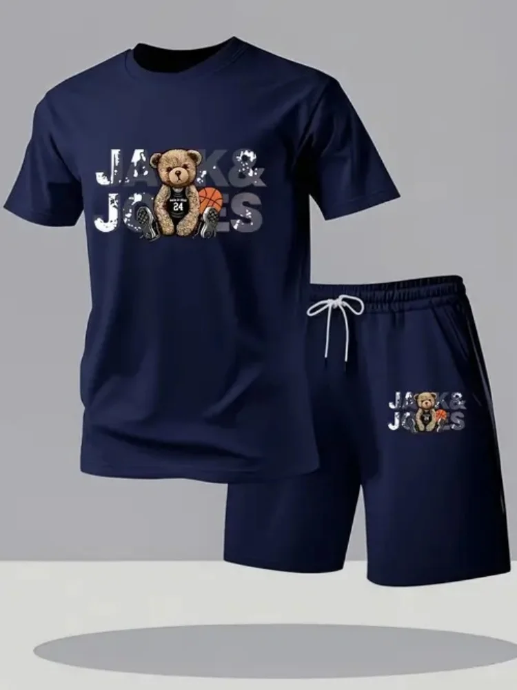 New Summer Men's European & American Style 2-Piece Outfit, Short Sleeve T-Shirt and Shorts Set - view 3